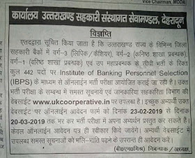 Last Date 20 March - 442 Posts Uttarakhand Cooperative Bank Recruitment 2019