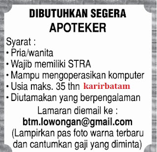 Lowongan Kerja Apoteker