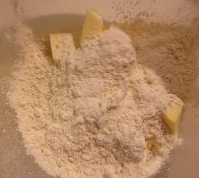 cubed butter and flour