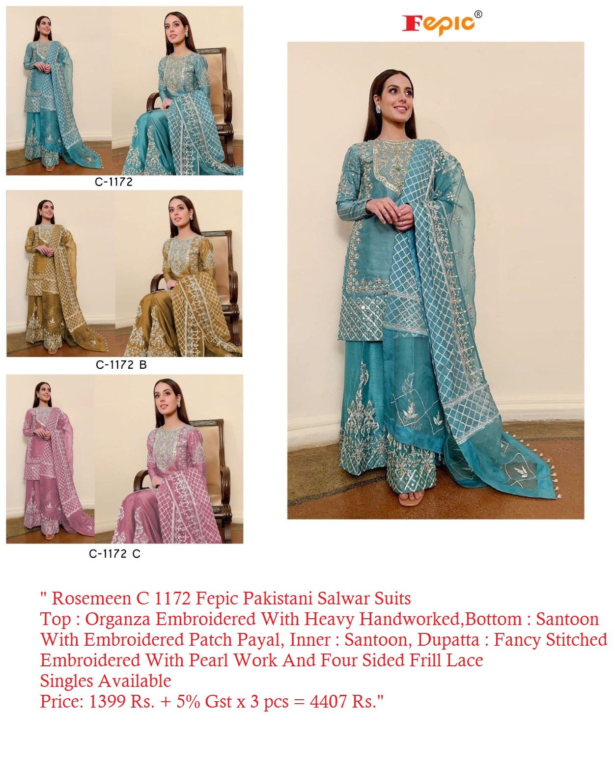 Fepic Rosemeen C 1172 Pakistani Suits Catalog Lowest Price