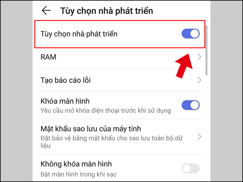 Tắt Tùy chọn nhà phát triển