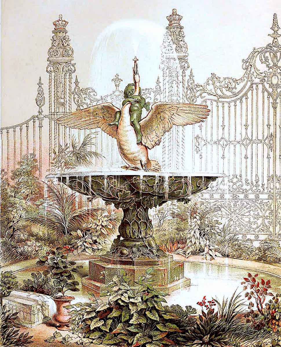 1851 Great Exhibition in London, a fantastic fountain with cherub and swan