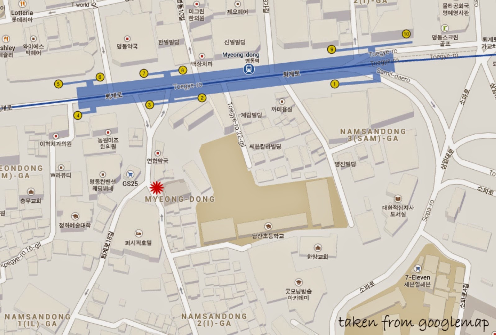 Map for Two Two Chicken in Myeong-dong Seoul