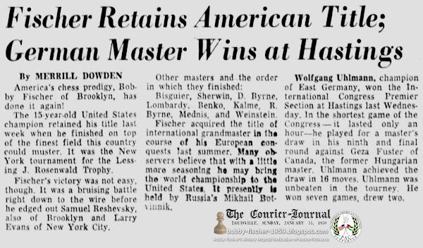 Bobby Fischer Retains American Chess Championship Title; German Master Wins at Hastings