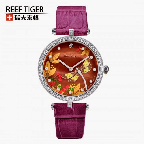  Love Florilege Brown MOP Dial Purple Leather Strap Stainless Steel Watch