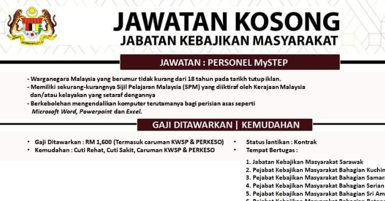 Jawatan Kosong Di Jabatan Kebajikan Masyarakat Sarawak Jobcari Com Jawatan Kosong Terkini