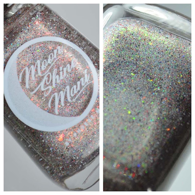 grey holographic nail polish with glitter in a bottle