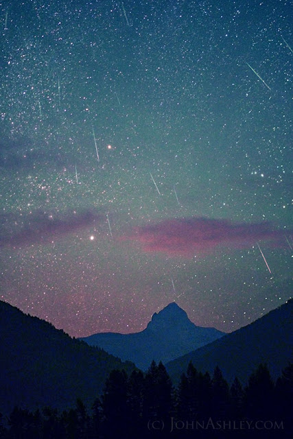 Perseid meteors over Mt. Saint Nicholas in Glacier National Park (c) John Ashley