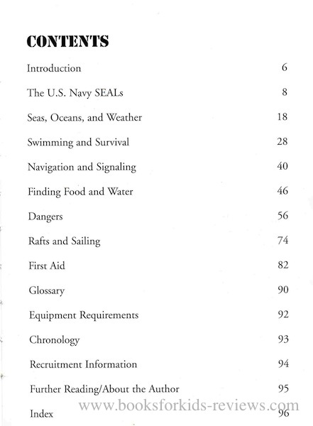 GoodBooksforKids Lists! exclusive look ex SURVIVE AT SEA WITH THE U.S. NAVY SEALS  by Chris McNab (Table of Contents)