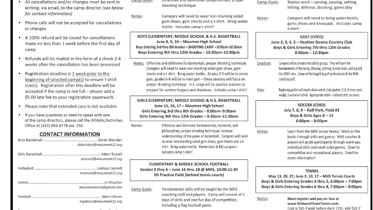 Basketball Camp Registration Form