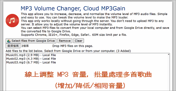 Cloud MP3Gain 線上調整 MP3 音量