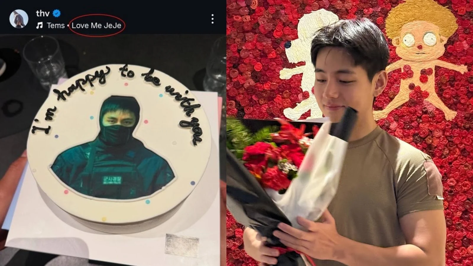After returning home, V shared his joy over receiving a special cake. The heartfelt message on it led fans to believe it came from someone extremely close to him.