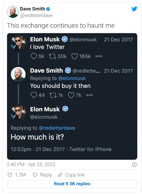 Alt: = "Elon Musk's tweet on buying Twitter in 2017