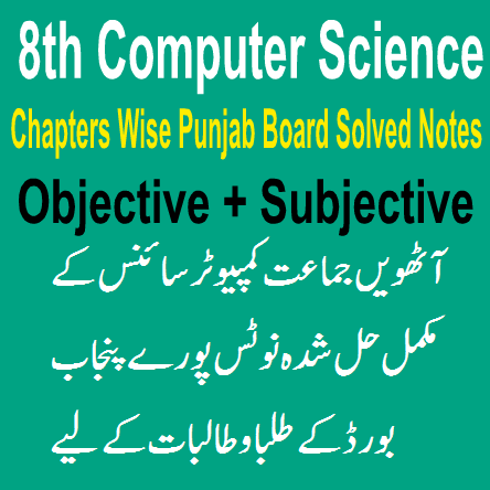 Eighth Class Computer Science Chapter Wise Notes In PDF For Punjab And Lahore Board Students