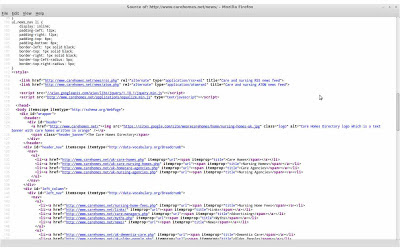 A screen shot of the HTML head markup showing the RSS and Atom feeds.