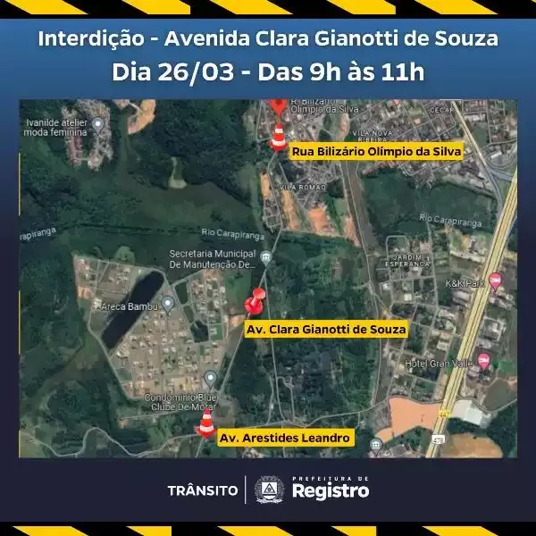INTERDIÇÃO – Av. Clara Gianotti de Souza em Registro-SP