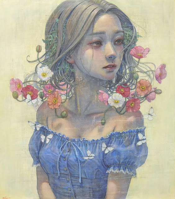 Miho Hirano arte, soledad surrealista, imagenes chidas de soledad bonitas, rostros tristes, pinturas