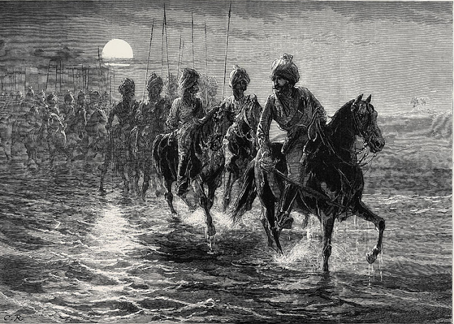 An illustration from London Illustrated News showing British raid on Mohmands at night during second Anglo-Afghan war