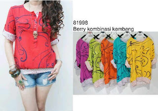 Blouse berry kombinasi kembang kode 81998