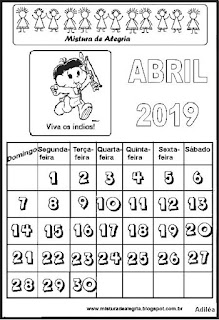Calendário abril 2019 para colorir