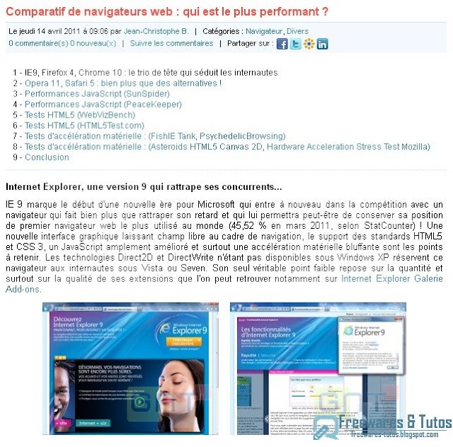 Le site du jour : 2 comparatifs des performances des 5 principaux navigateurs web