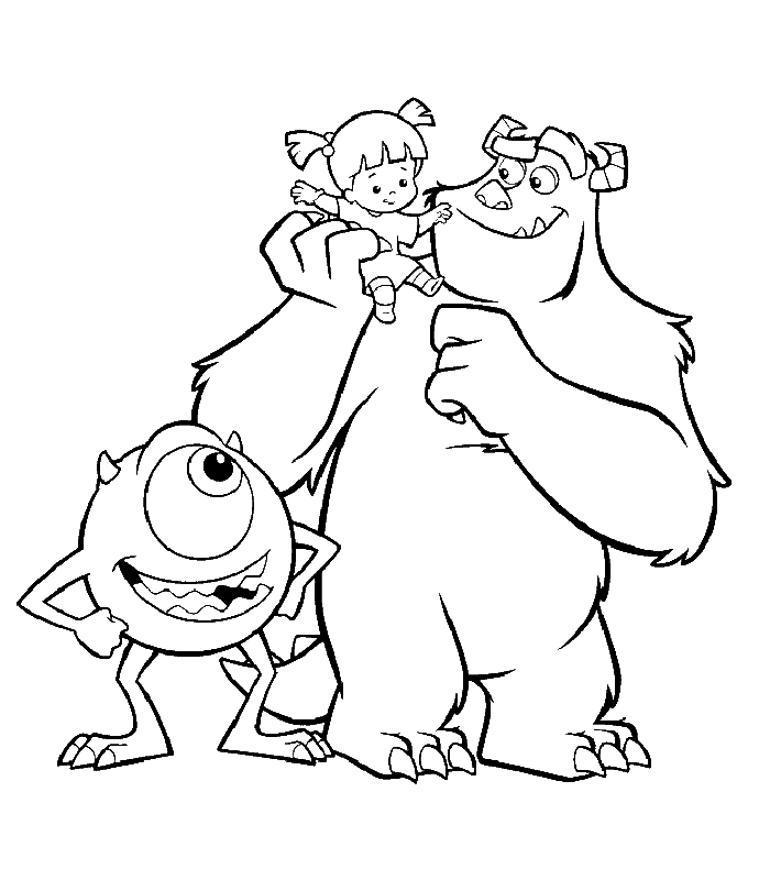 Download Disney Coloring Pages : Monsters Inc and Little Girls