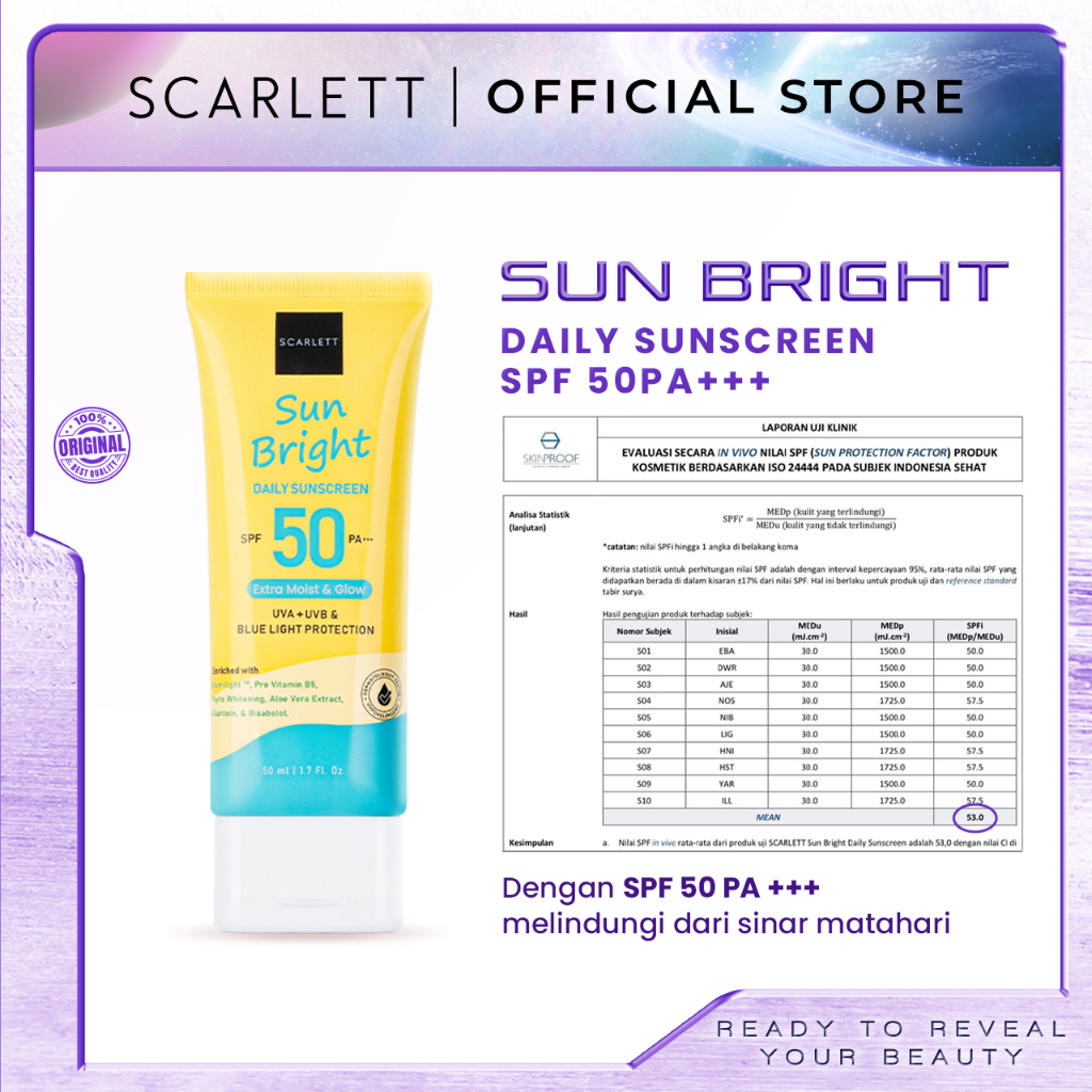 Scarlett Sun Bright Daily Sunscreen SPF 50 PA+++