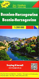 Bosnien-Herzegowina 1 : 200 000. Autokarte: Touristische Informationen. Ortsregister mit Postleitzahlen. Entfernungen in km