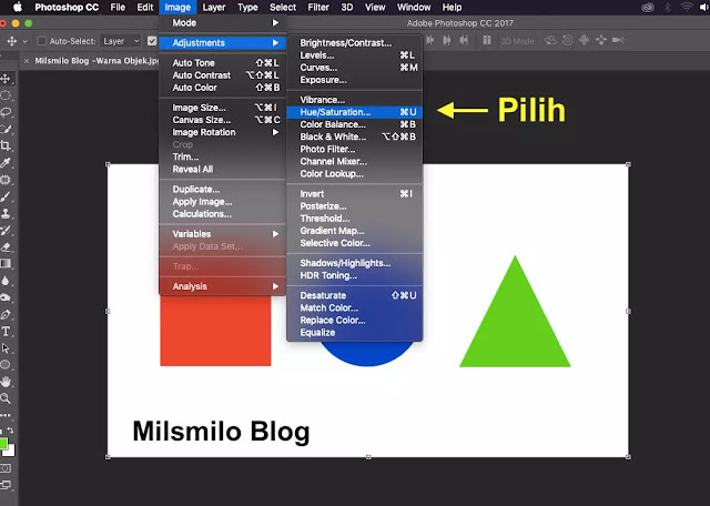 Cara mengganti warna atau merubah warna objek foto dan gambar di Photoshop dengan edit adjustments hue saturation photoshop