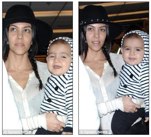 Head gear Kourtney covered up in a widebrimmed black hat and Mason wore a
