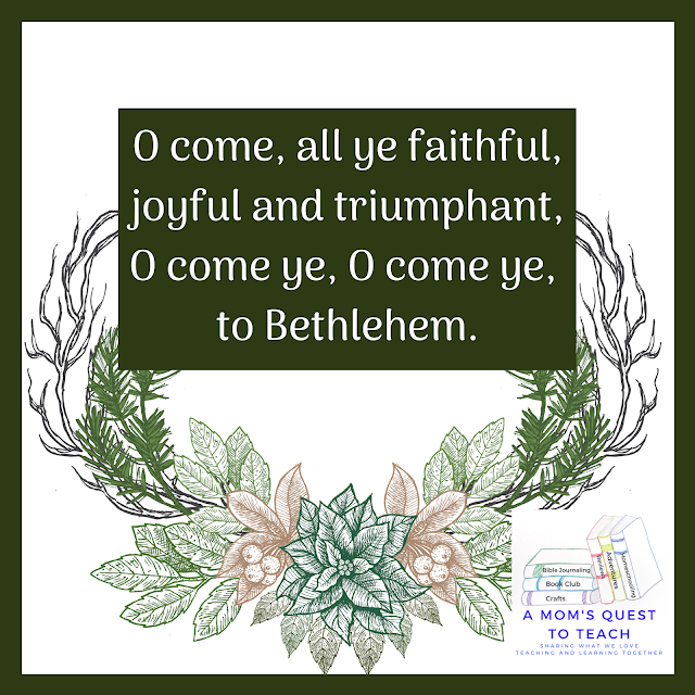 Text: O come all ye faithful, joyful and triumphant, O Come ye to Bethlehem; background of poinsettia clipart