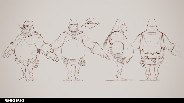 Batman concept art, aging Bruce Wayne story, unreleased Batman web series, Project Bruce visual development, atmospheric superhero redesign, Simon Loche concept art, reimagining Batman