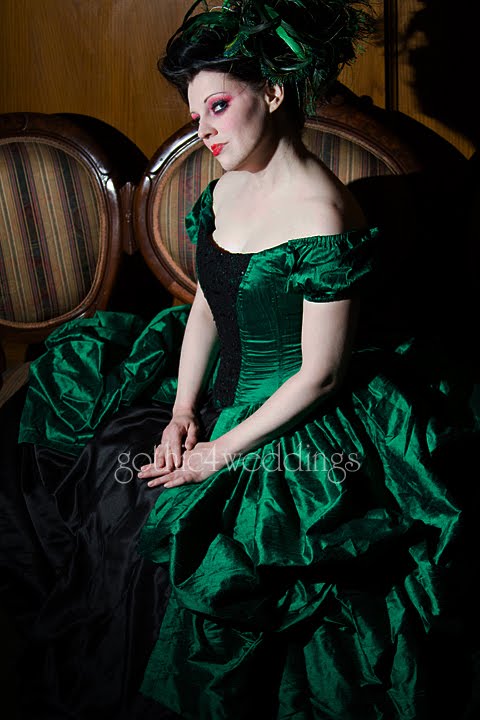 Overview of this green black Gothic gown is similar to the Victorian wedding