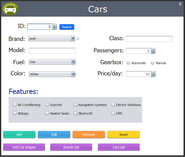 Java Car Rental System Cars Form