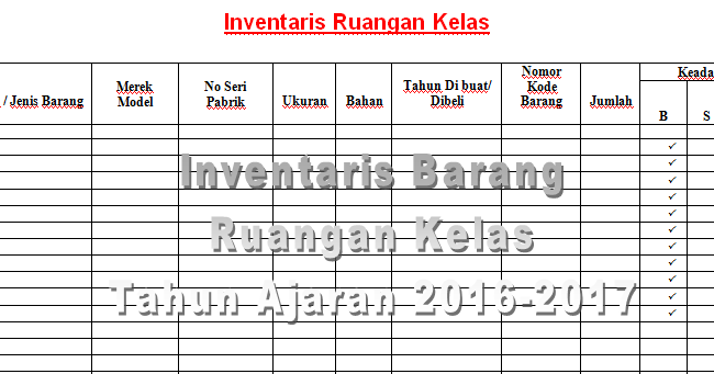 Contoh Format Tabel untuk Pendataan Inventaris Barang 