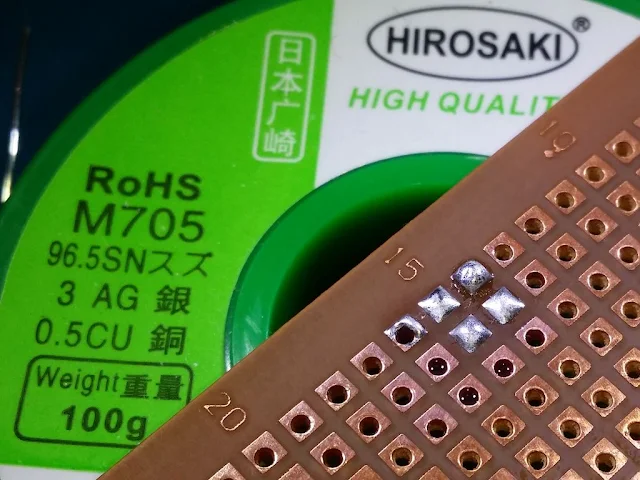 HIROSAKI 日本廣崎無鉛含銀錫線，無鉛錫線焊點比較啞光