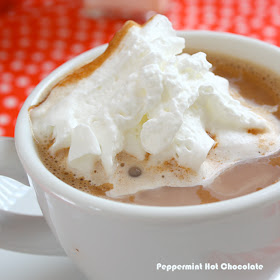 Peppermint Hot Chocolate topped with melting whipped cream