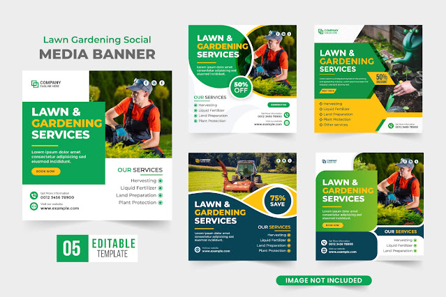 Lawn gardening banner bundle vector free download