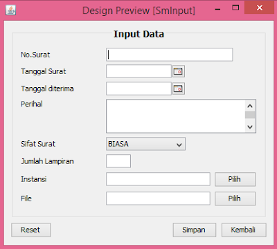 panel Input Data setelah dimasukkan seluruh komponen