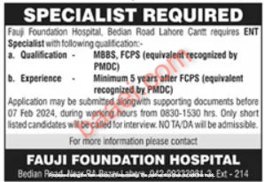 Latest ENT Specialist Jobs In Fauji Foundation Hospital 2024