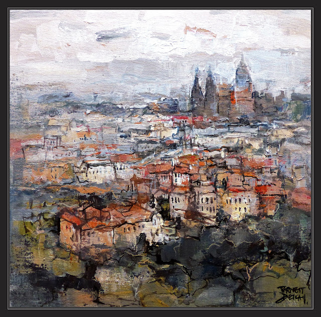 PRAGA-PINTURA-PAISAJES-MAGIA-NIEBLA-PANORAMICA-CATEDRAL-CHEQUIA-CUADROS-ARTISTA-PINTOR-ERNEST DESCALS