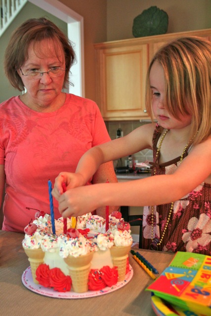 Gramma and Kenna get the cool Bruster's ice cream cake ready. Happy Birthday 