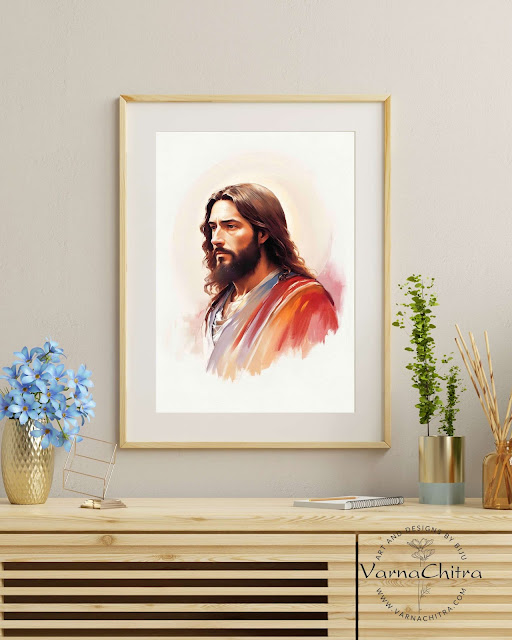 Jesus Christ Large Size Printable Painting, Instant Download by Biju Varnachitra.  Unique Painting.