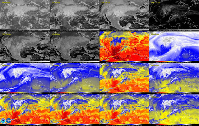 Hình ảnh Bắc Mỹ qua 16 bước sóng ánh sáng khác nhau. Hình ảnh: NOAA/NASA.