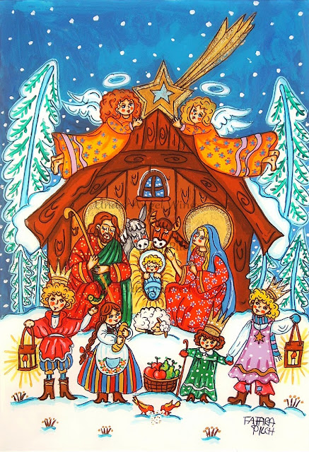 Holy Family, Nativity, crib, creche, Jesus, Mary, Joseph, Three Kings, angel, star, art print, greeting card, postcard, Christmas holiday Cyber Monday sale, gift present idea, Christ, special offer