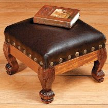 Brown Faux LEATHER WOOD FOOTSTOOL foot rest hassock decor