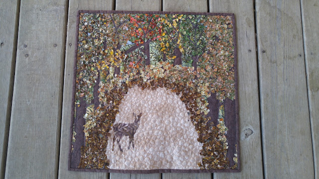 Missouri fall autumn leaves deer art mini quilt