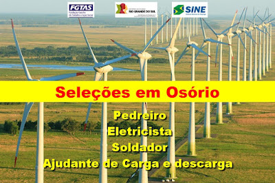 Seleções no Sine de Osório para Pedreiro, Soldador, Eletricista e Ajudante de Carga e Descarga