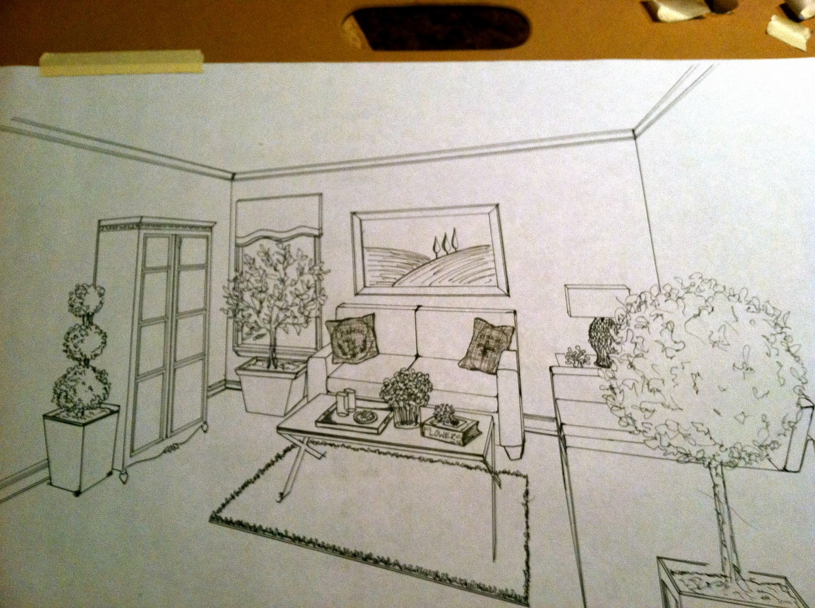 Perspective Drawing: Living Room title=