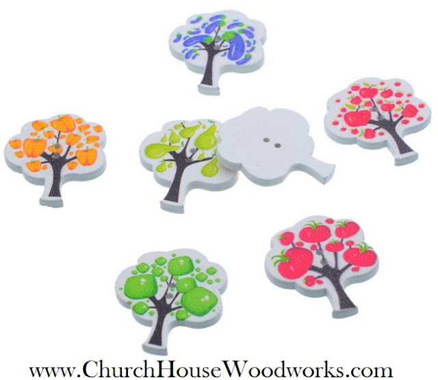 Fruit Tree Wood Buttons by Church House Woodworks- Pepper, Apple, Tomato Pear Eggplant Garden Vegetables Fruit Trees 